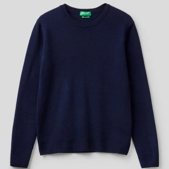 NWOT United Colors of Benetton Crew Neck Merino Wool Sweater Dark Blue M Unisex - Picture 5 of 13